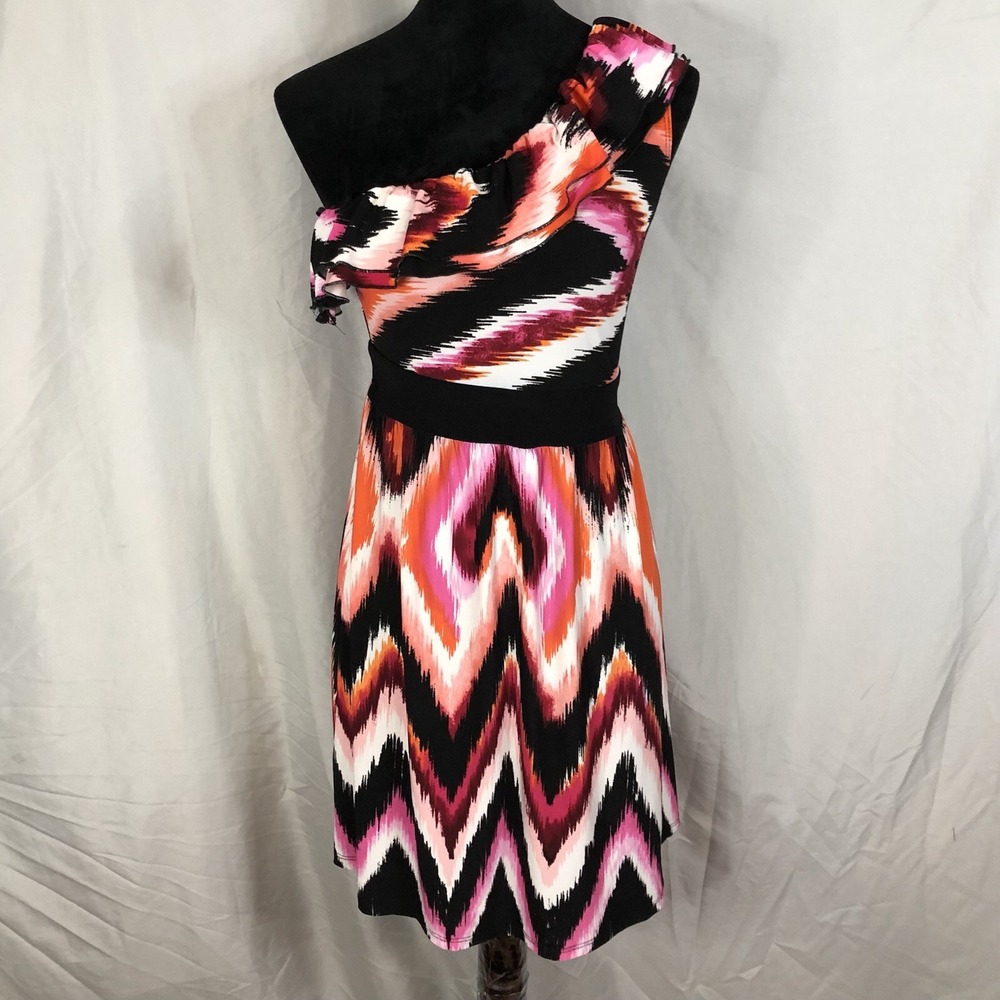 Vintage Y2K! WRAPPER Size Medium Colorful iKat Inspired One Shoulder Mini Dress‎ - Picture 2 of 10